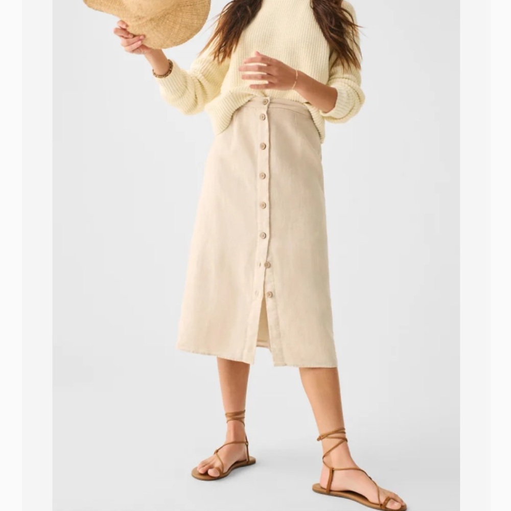 Faherty Button-Front Midi Skirt in Light Beige